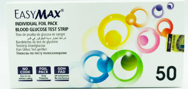 GLUCO TEST STRIP EASYMAX FOIL PACK 50'S